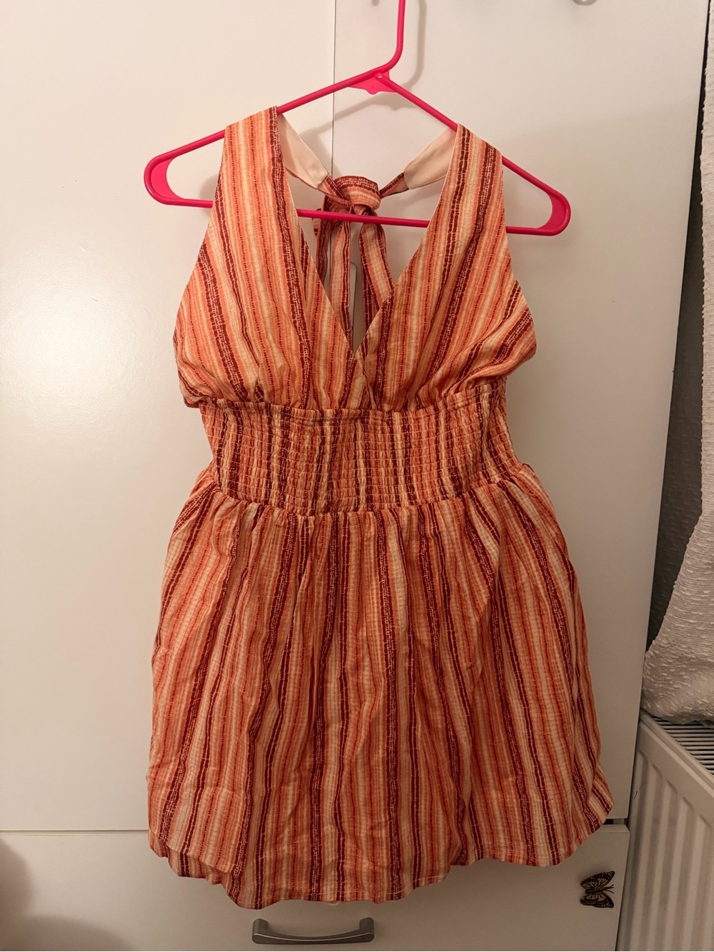 Striped Orange Halter Summer Dress